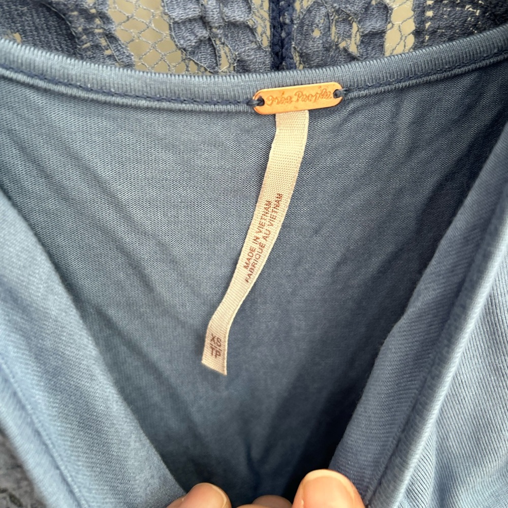 Free People Shayla Lace Slip Mini Dress Long Sleeve Denim Gray Size XS NWT Boho - Picture 7 of 10